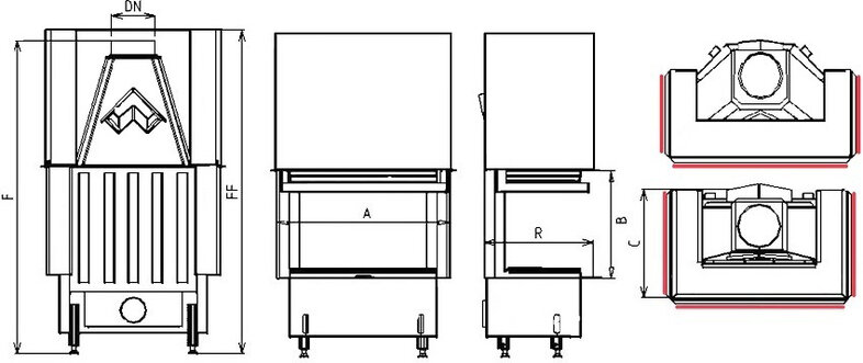 Kobok Chopok 2R90-S/380 VD 925/450 , 12kW trojstranné dvierka -sklo-výsuvné