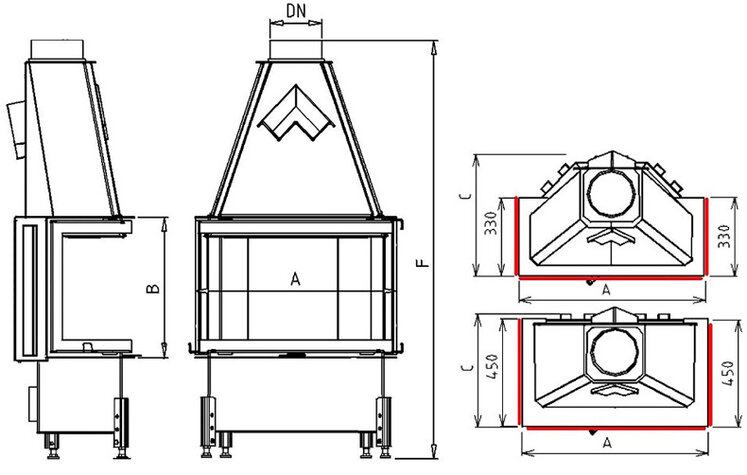 Kobok Chopok LD2 780/510 2R90-S/330, 11 kW trojstranné dvierka -sklo-otváranie do strany