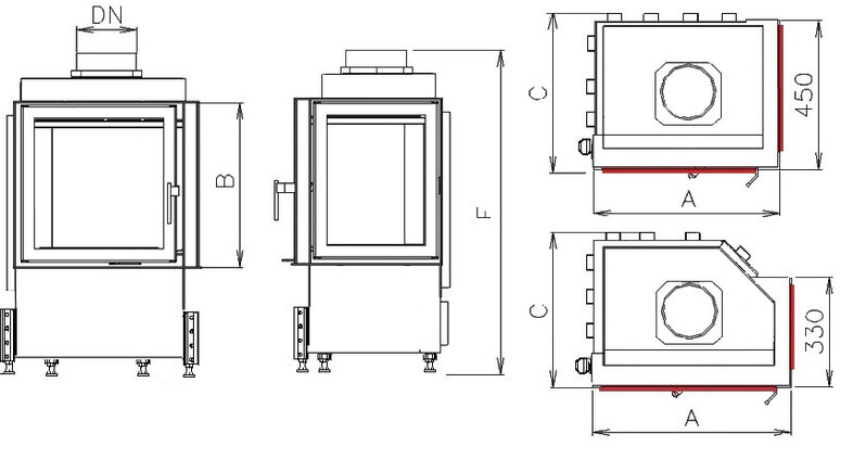 Kobok Kazeta R90/330 -LD L/P 670/510 6,5 kW rohové dvierka- otváranie do strany.