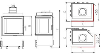 Kobok Kazeta R90/S330 -LD, LD2 L/P 600/510, 6kW rohové dvierka- otváranie do strany.