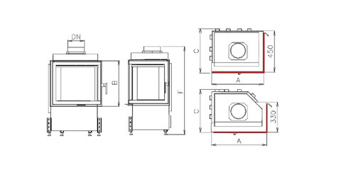 Kobok Kazeta R90/S330 -LD, LD2 L/P 600/510, 6kW rohové dvierka- otváranie do strany.