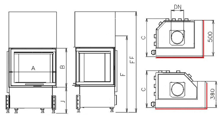 Kobok Kazeta R90-S380 VD L/P 650/450 , 6 kW rohové dvierka- výsuvné.